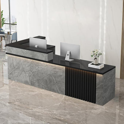 Receptionist Desk with LED Light，Wooden Salon Checkout Counter with Storage by Unknown
