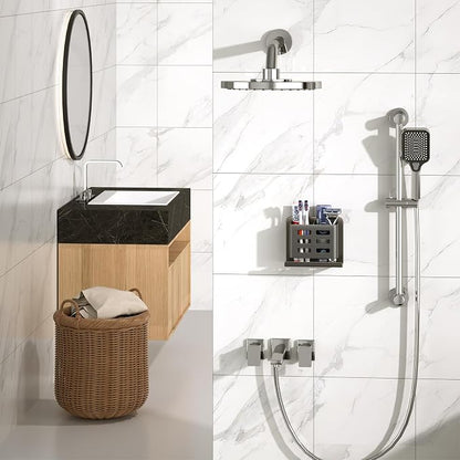 Grey Wall-Mounted Toothbrush Holder, Aluminum Material Shower Shaver Storage - Image 7