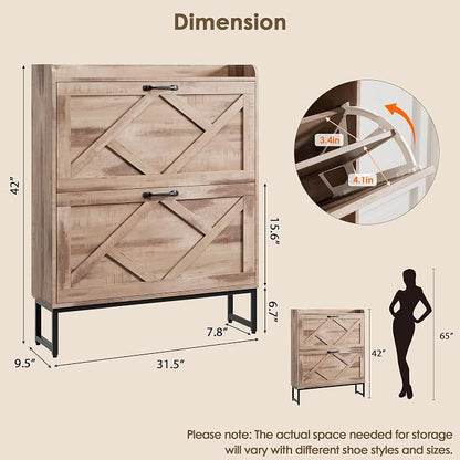 Nicetree Shoe Cabinet with 2 Flip Drawers，Freestanding Shoe Storage Cabinet - Image 2