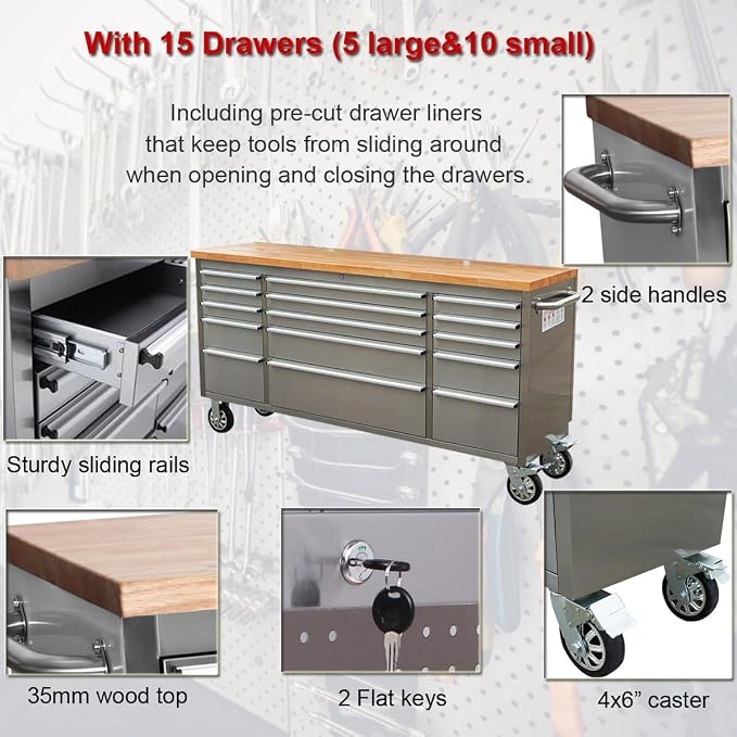72" Stainless Steel Rolling Tool Chest - Image 5