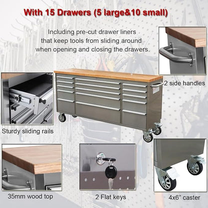 2 Pack - 72" Stainless Steel Rolling Tool Chest - Image 5