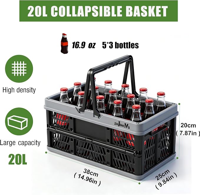 20L Plastic Basket with handles, foldable crate with Handles - Image 4
