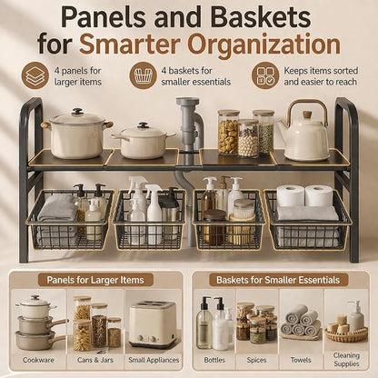 Under Sink Organizer, Expandable 2 Tier Storage Rack, 26.8" to 35.8" Adjustable - Image 5