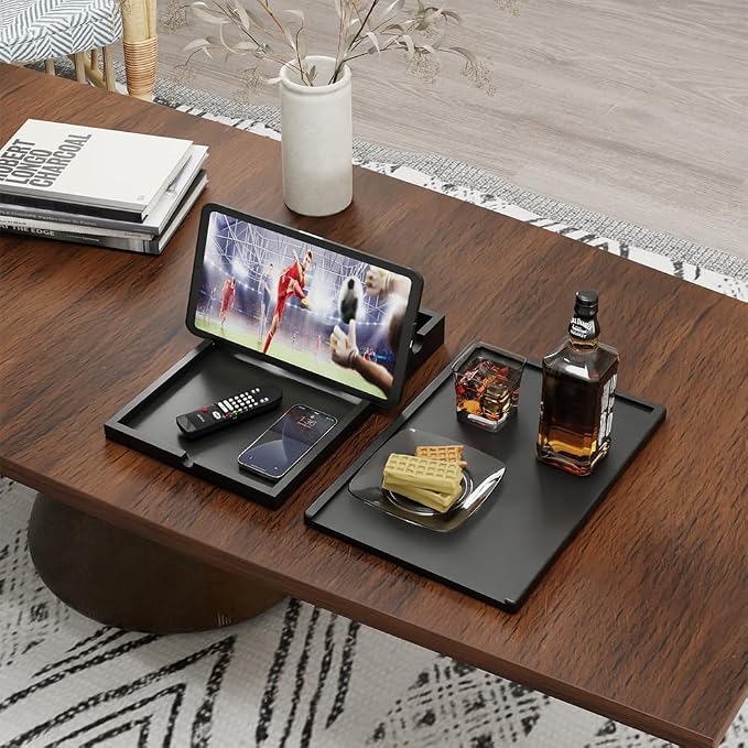 Black Couch Cup Holder Tray - 2 in 1 Couch Armrest Table - Foldable Sofa - Image 9