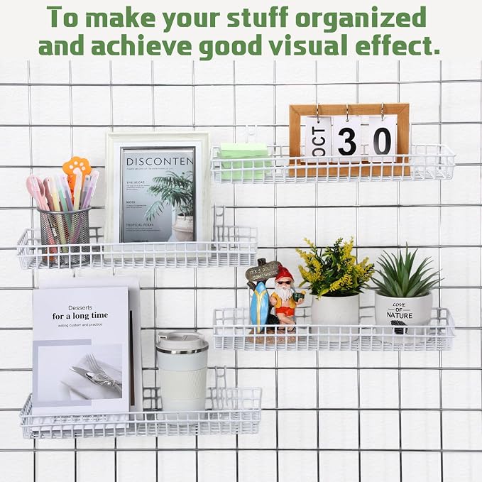 Blulu 4 Pcs 15.75 x 5.91 x 1.97 Inch Metal Grid Wall Baskets - Image 3