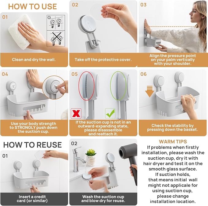 LEVERLOC Shower Caddy Suction Cup Set Shower Organizer & Soap Holder & - Image 5