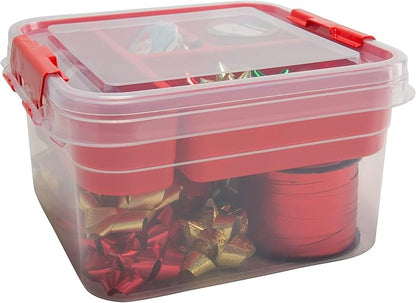Simplify 5 Compartment Gift Supply Storage Box 2 Tier Box | Red Clear Top Lid | - Image 9