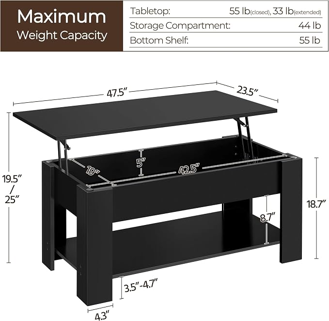 Yaheetech 47.2 in Lift Top Coffee Table - Image 3