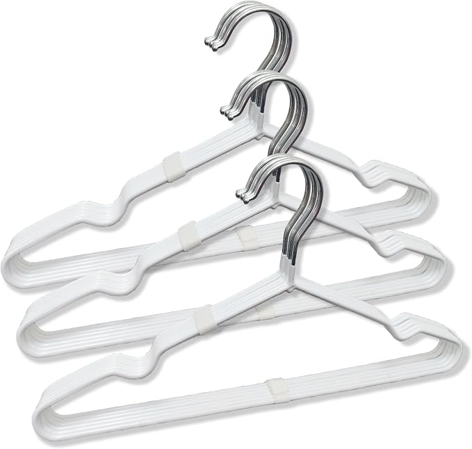 Stainless Steel Rubber Hangers 32-Pack, Heavy Duty Non-Slip Ultrathin White | by PNHCNMTFB