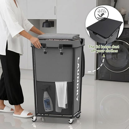 Laundry Hamper with Wheels and Lid, 110L Heavy Duty Rolling Laundry Basket - Image 7