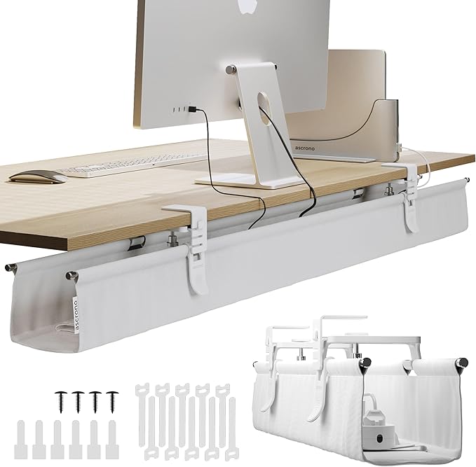 Ascrono Original No Drill Under Desk Cable Management Tray 53.9" by Ascrono