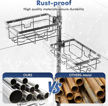 Shower Caddy Organizer Tension Pole, Rustproof 6-Pack Corner Shelf - Image 3