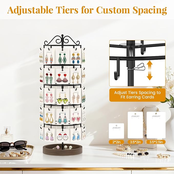 EsLuker.ly Earring Holder Organizer Rotating Display Tree Stand, Adjustable - Image 3