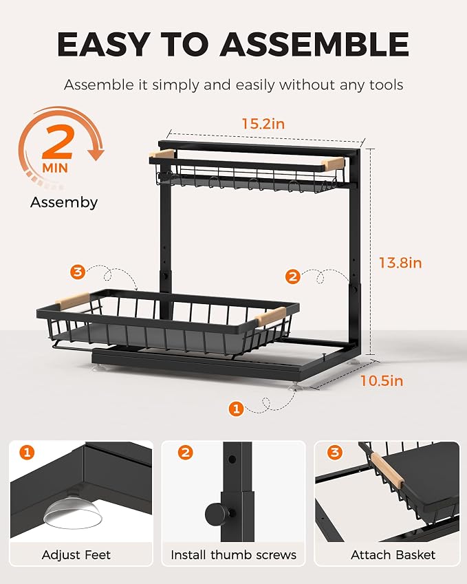 Sevenblue 2-Pack 2-Tier Height Adjustable Under Sink Organizer & Storage | - Image 9