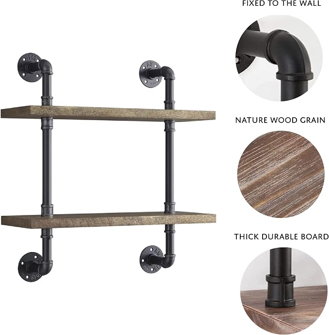 Industrial Pipe Multi Shelves Wall Mount Living Room Bar Floating Shelf 24 - Image 3