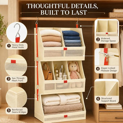 Fabric Hanging Closet Organizer Heavy Duty Shelf Hanging Storage Towel Clothes - Image 5