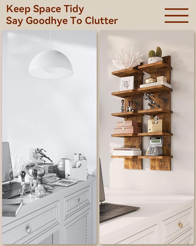 IBUYKE 5 Tier Wall Shelf Unit, Floating Storage Shelf Brown WBC009H-2 | - Image 7