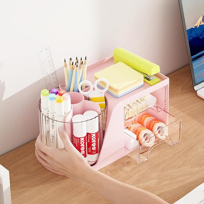 Marbrasse Desk Organizer with 2 Drawer, 360°Rotating Pen Holder, Desk - Image 6