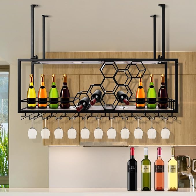 Metal Hanging Wine Rack Hanging Organizer Ceiling Bar Wine Glass Rack - Image 3