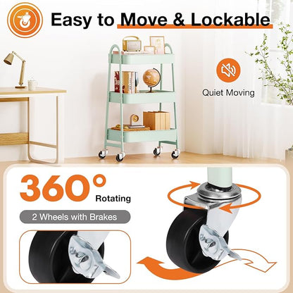NEWBULIG 3-Tier Metal Rolling Storage Cart, Heavy Duty Mobile Utility Organizer - Image 3