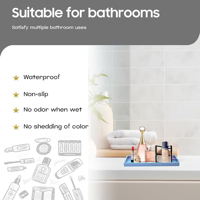 Vanity and Bathroom Tray, 7.7" ABS Countertop Organizer, Waterproof Vanity Tray - Image 2
