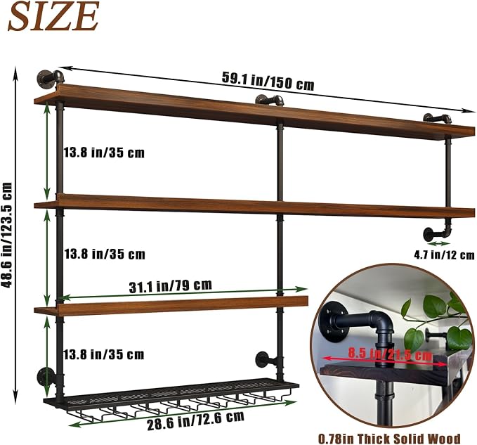 Solid Wood Wall Mounted Wine Rack, Large Wine Rack - Image 3