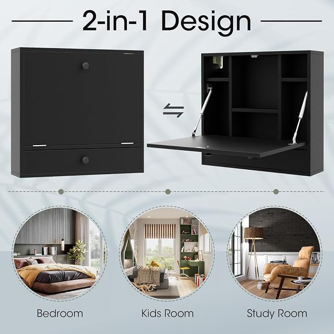 Tangkula Wall Mounted Desk, Folding Floating Wall Mount Laptop Desk, Space - Image 7