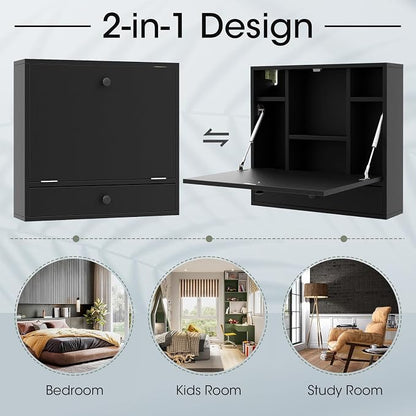 Tangkula Wall Mounted Desk, Folding Floating Wall Mount Laptop Desk, Space - Image 7