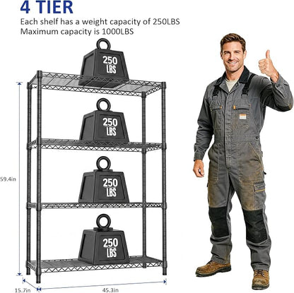 4 Tier 1000 LBS Metal Garage Storage Rack Shelf - Image 3