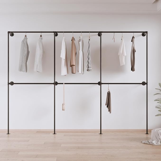 Industrial Pipe Clothing Rack, Heavy Duty Wall Mounted Clothes Rack, Retail by Anynice