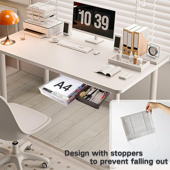 OSPNIEEK Self-adhesive Under Desk Drawer Organizer, 2 Pack Table Hidden Slide - Image 7