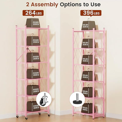 ALANNG 73.6 Inch Folding Bookshelf, 6 Tier Metal Bookcase and Bookshelves | - Image 6