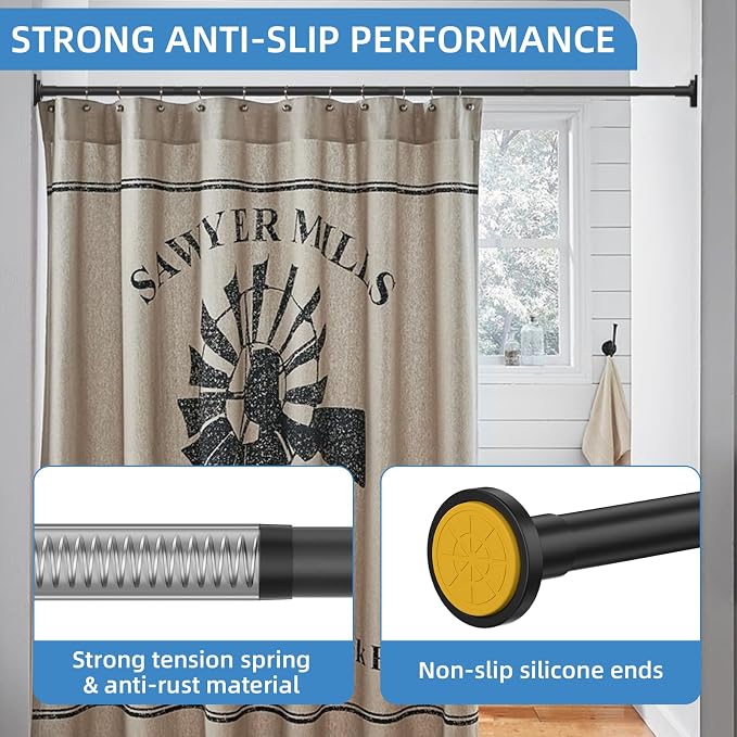 CorkLatta Matte Black Shower Curtain Rod, 1 Inch Diameter Stainless Steel - Image 2
