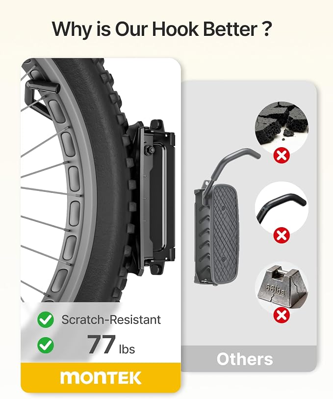 monTEK Bike Wall Mount for 4.5" Tire Width, Swivel Bike Wall Hanger Holds Up to - Image 4