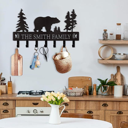 Personalized Key Holder for Wall, Custom Metal Black Bear Coat Hook Key Holder - Image 4