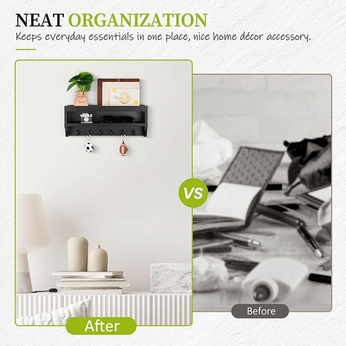 Nekon Key Holder Wall Mount, 12.8" W x 5.6" H x 3.7" D Wall Mounted Key and - Image 7