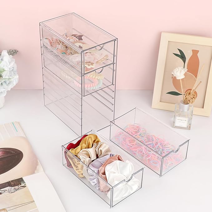 Hipiwe Plastic Drawer Organizer Clear Hair Accessories Organizer Box - Image 2