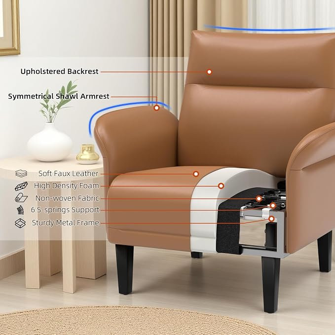 2-Pack Faux Leather Accent Sofas, Symmetrical Shawl Armchairs - Image 5