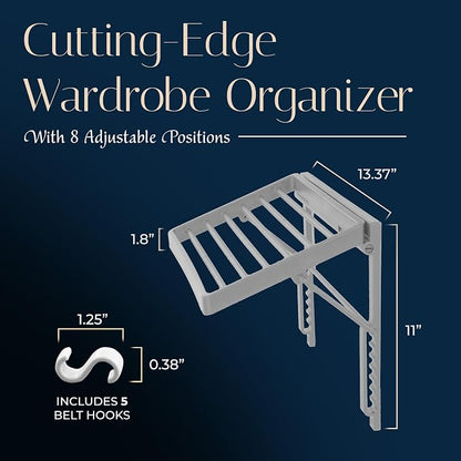 TieMaster Tie Rack and Scarf Organizer, Battery-Free Design, Holds 60 Ties and - Image 3