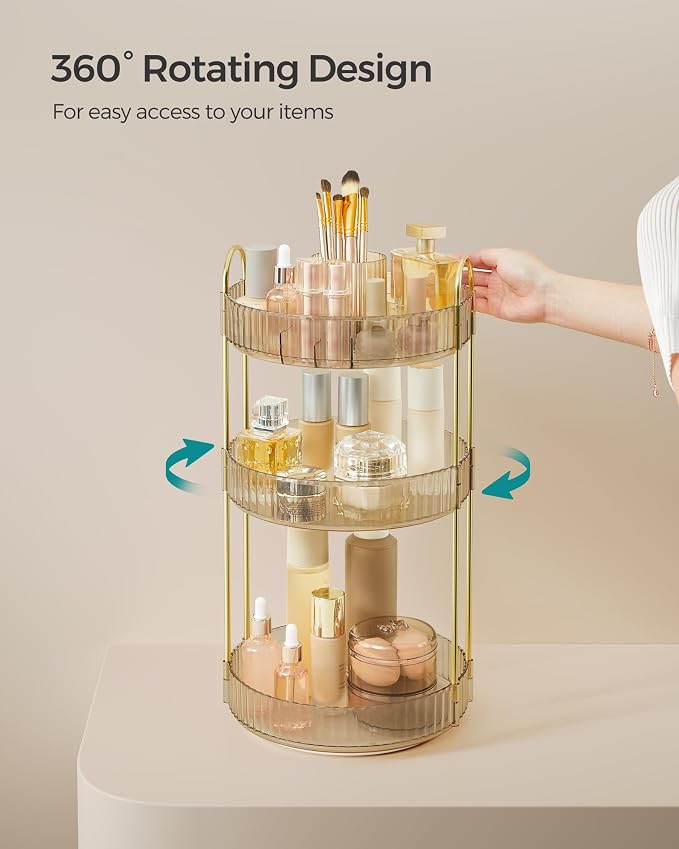 SONGMICS Makeup Organizer, 3-Tier Round Rotating Skincare Organizer Countertop - Image 3