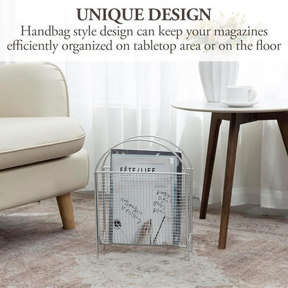 MyGift Mid-Century Design Magazine Rack, Matte Black Tone Metal Mesh - Image 3