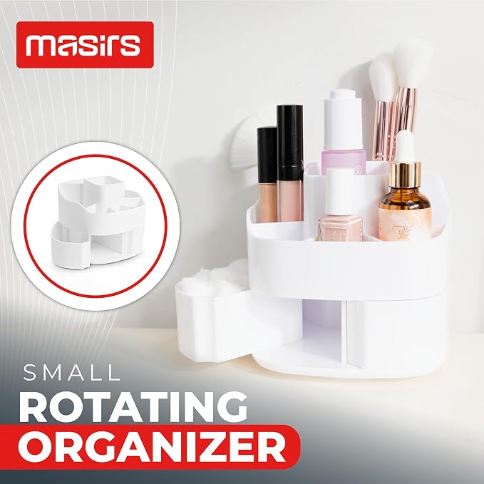 Masirs 360° Rotating Makeup Organizer – Small Acrylic Cosmetic Storage Caddy - Image 2