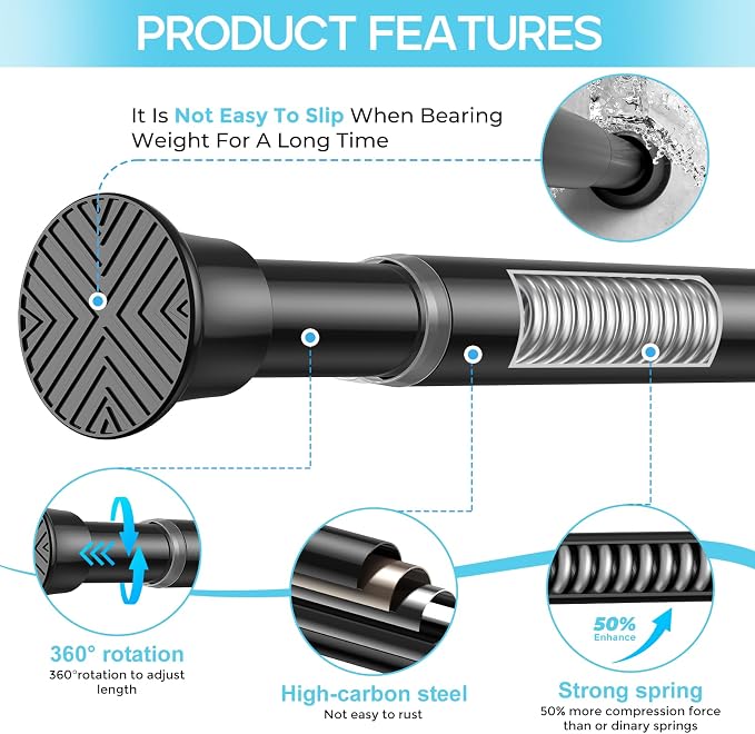 2 Pack Spring Tension Curtain Rod 32-76 inch, Adjustable Expandable Tension - Image 2