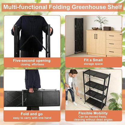 Indoor Greenhouse with Grow Light, 4-Tier Foldable Metal Plant Shelf with Full - Image 6