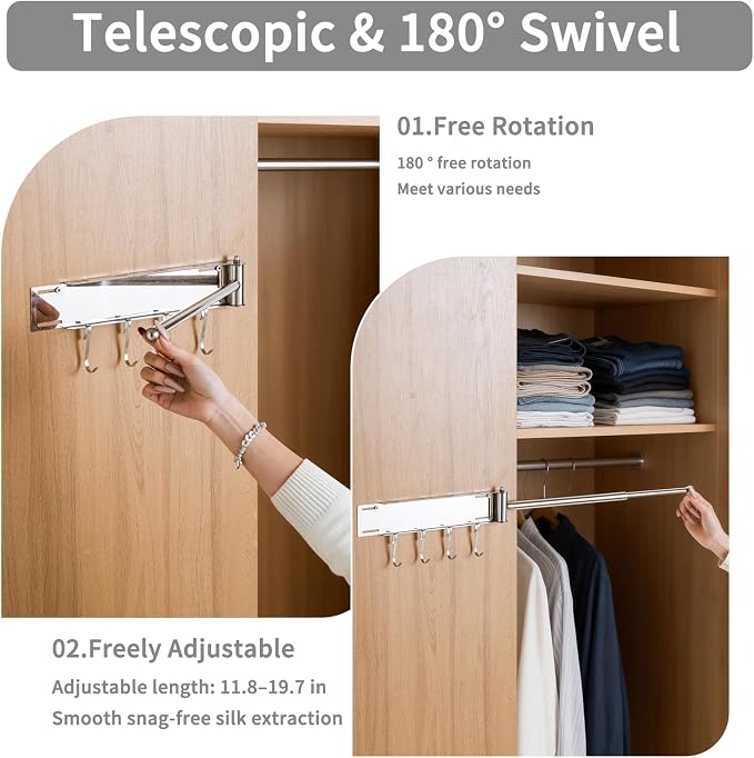 Valet Rod for Closet, Stainless Steel Extendable Daily Outfit Planning Rod - Image 2