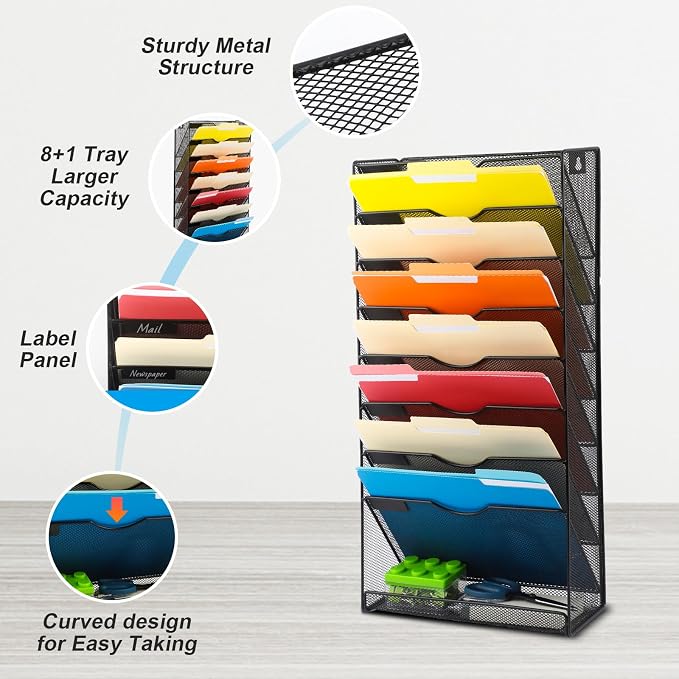 EASEPRES Desk File Organizer Mesh 9-Tier, Hanging Wall Mount Document - Image 4