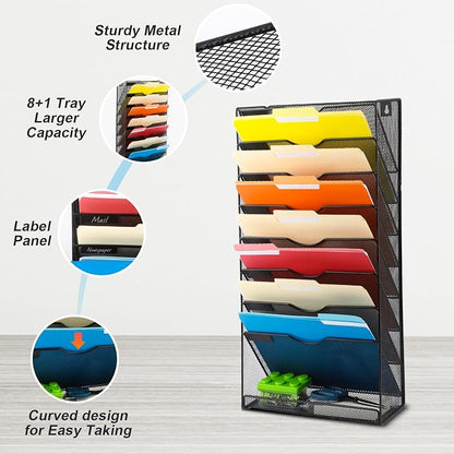 EASEPRES Desk File Organizer Mesh 9-Tier, Hanging Wall Mount Document - Image 4