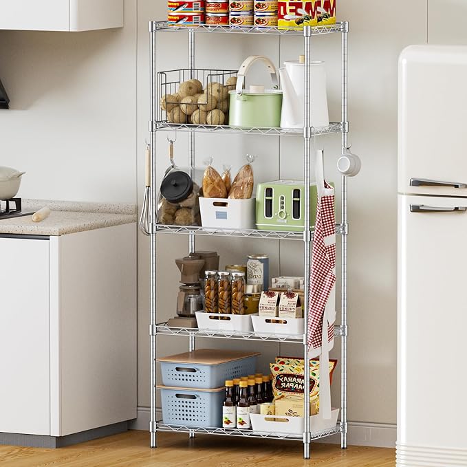 Storage Shelves, 21.3" W x 11.8" D x 58.5" H Wire Shelving Unit Loads 550LBS - Image 2