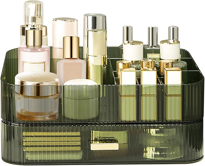 Makeup Organizer with Stackable Drawer, Large Capacity Vanity Organizer by Dezzer