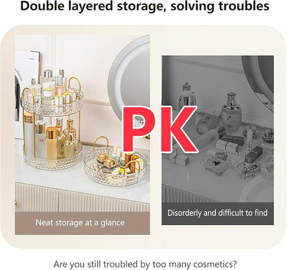 Double Layered Glass Tray with Golden Handles, Circular Decorative Storage Rack - Image 7